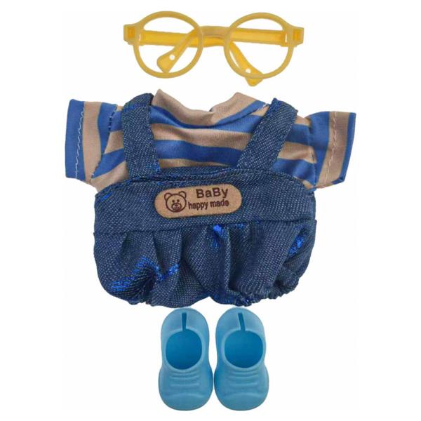 MINI DOLL GLASSES OVERALL SHOES OUTFIT SET