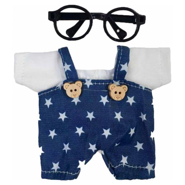MINI DOLL TEDDY BEAR OVERALLS OUTFIT SET W/ GLASSES
