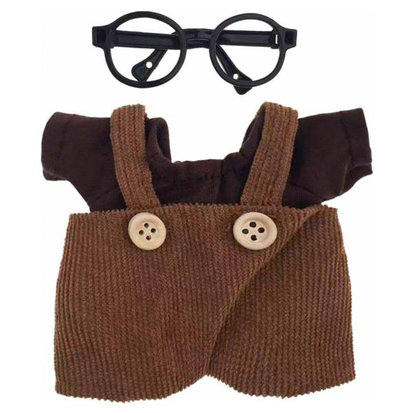 MINI DOLL CORDUROY OVERALLS OUTFIT SET W/ GLASSES