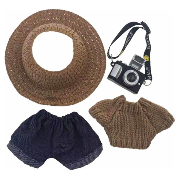 MINI DOLL DENIM SUN HAT SWEATER PANTS CAMERA BAG OUTFIT SET