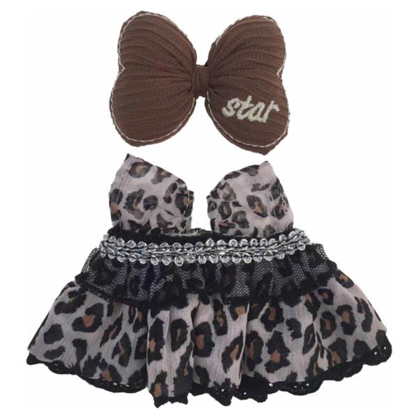 MINI DOLL STAR RIBBON LEOPARD DRESS OUTFIT SET