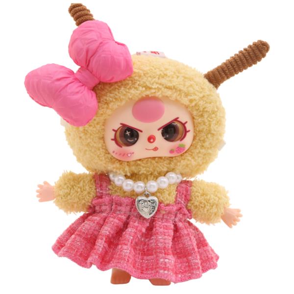 MINI DOLL BOW ACCENT TWEED DRESS PEARL BRACELET OUTFIT SET