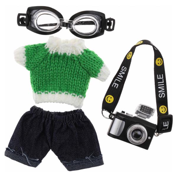 MINI DOLL COLLAR KNIT TOP DENIM SHORTS GOGGLES CAMERA OUTFIT SET