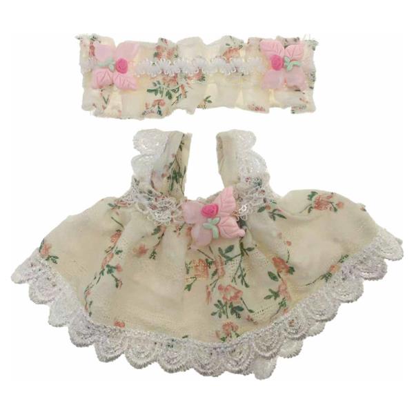 MINI DOLL FLORAL LACE TRIM DRESS HEADBAND OUTFIT SET