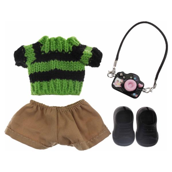 MINI DOLL KNIT STRIPED TOP COTTON SHORTS CAMERA SHOES OUTFIT SET