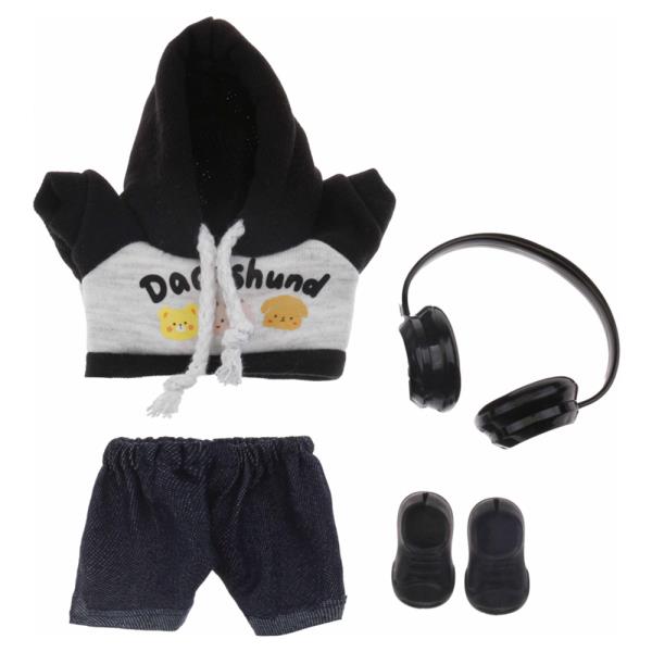 MINI DOLL HOODED TOP DENIM SHORTS PLASTIC SHOES HEADPHONES OUTFIT SET