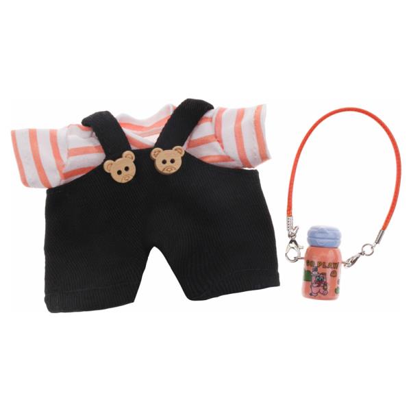 MINI DOLL STRIPED TEE BEAR OVERALL WATER BOTTLE OUTFIT
