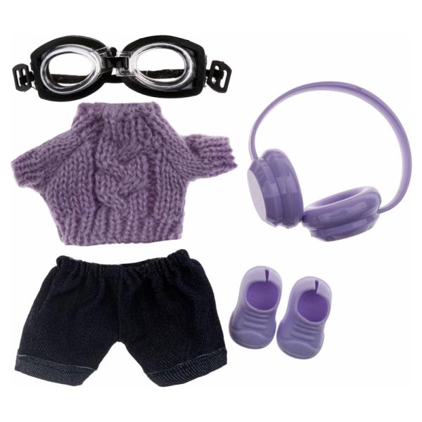 MINI DOLL KNIT SWEATER GOGGLES HEADPHONES SHOES OUTFIT SET