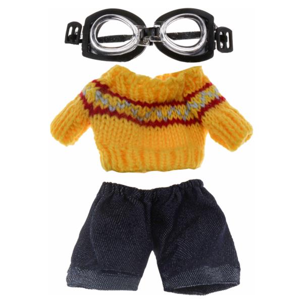 MINI DOLL KNIT SWEATER GOGGLES DENIM SHORTS OUTFIT SET