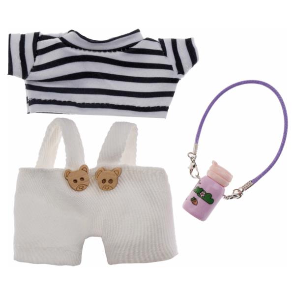 MINI DOLL STRIPE TEE OVERALLS BOTTLE NECKLACE OUTFIT SET