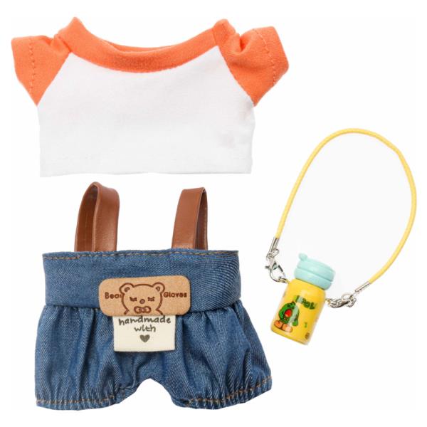 MINI DOLL RAGLAN TEE DENIM OVERALLS BOTTLE NECKLACE OUTFIT SET