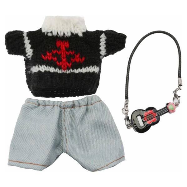 MINI DOLL KNIT SWEATER DENIM SHORTS GUITAR NECKLACE OUTFIT SET