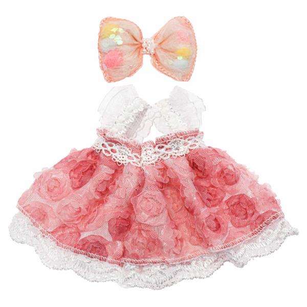 MINI DOLL FLORAL LACE DRESS BOW HAIR CLIP OUTFIT SET