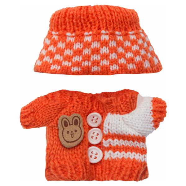 MINI DOLL KNIT CARDIGAN BUTTON PATCH BUCKET HAT OUTFIT SET