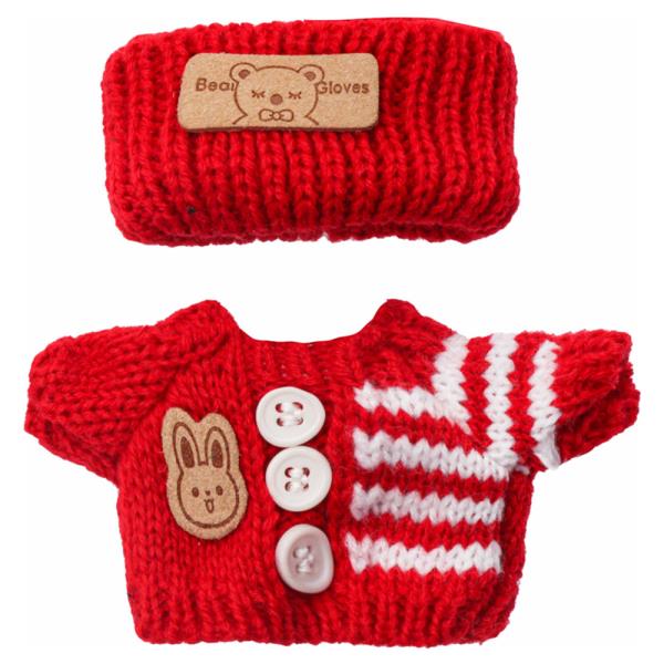 MINI DOLL KNIT CARDIGAN BUTTON PATCH HEADBAND OUTFIT SET