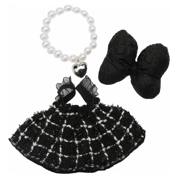 MINI DOLL TWEED DRESS BOW HAIR CLIP PEARL NECKLACE OUTFIT SET