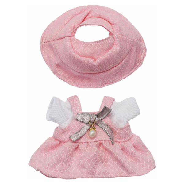 MINI DOLL FABRIC HAT PEARL BOW DRESS OUTFIT SET