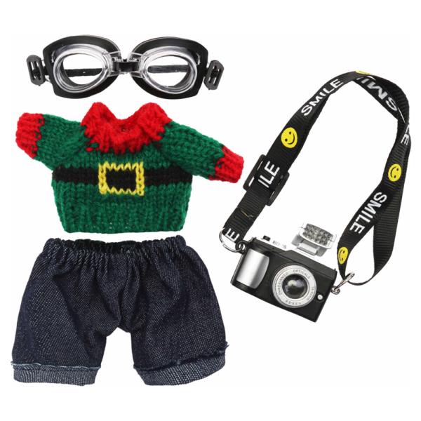 MINI DOLL KNIT ELF SWEATER DENIM SHORTS CAMERA OUTFIT SET