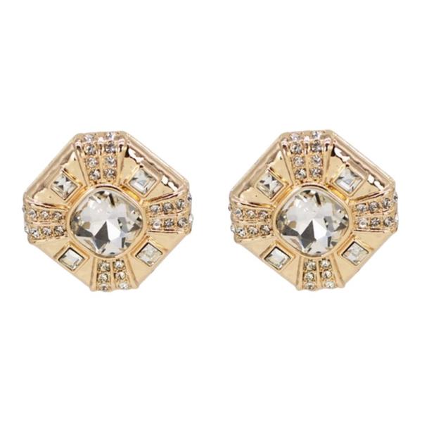 GEO SHAPE STONE CENTER METAL EARRING