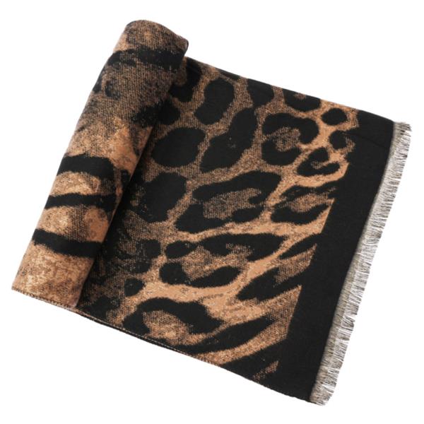 LEOPARD FRINGE OBLONG SCARF
