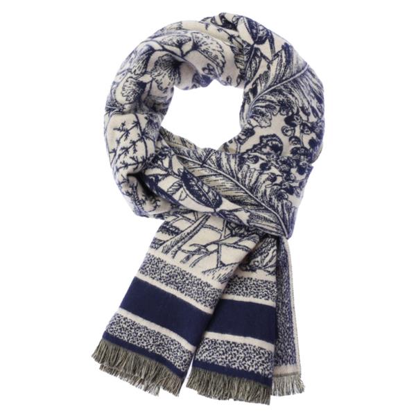 LEAF PATTERN FRINGE OBLONG SCARF