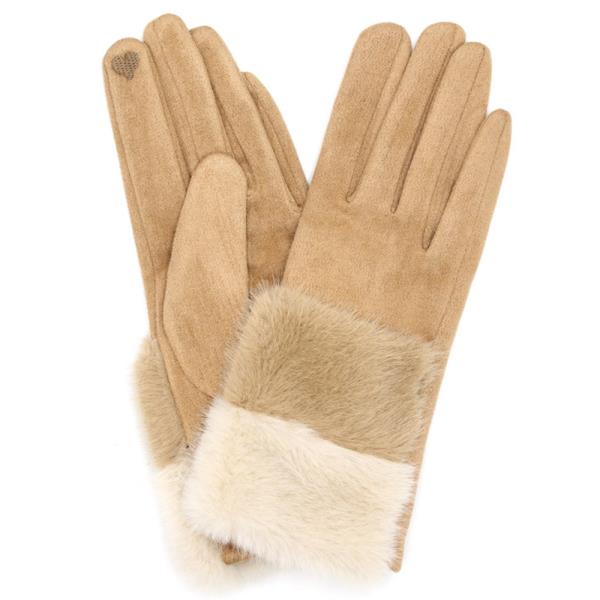 TWO TONES FAUX FUR SMART TOUCH GLOVES