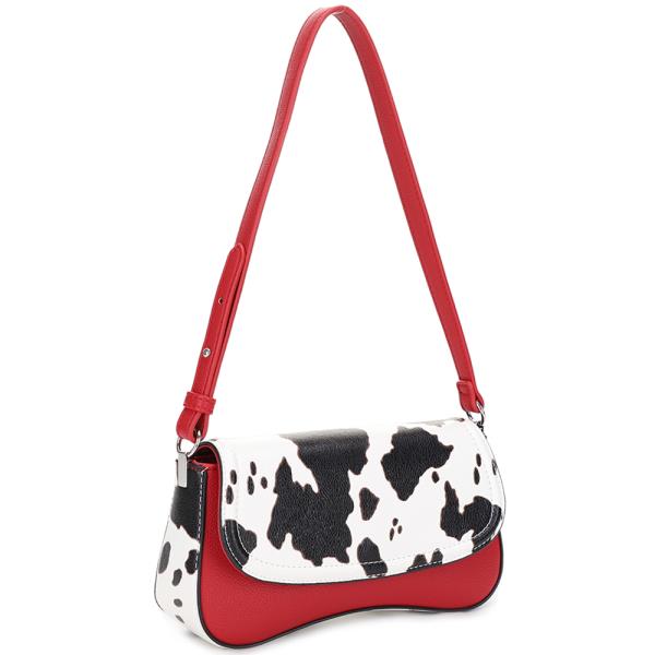 COW PRINT CURVE SHOULDER BAG