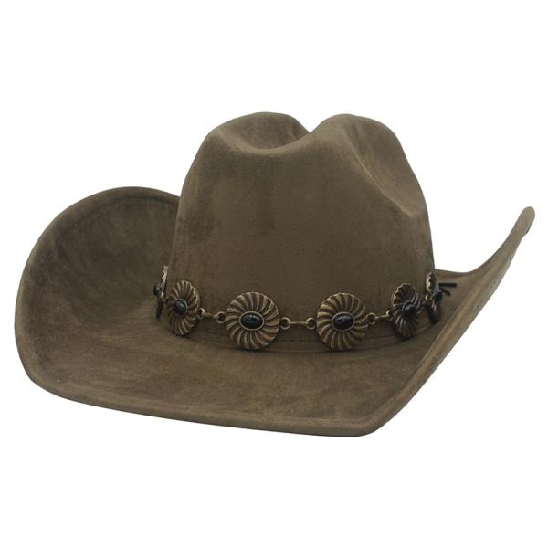 RIBBED SWIRL CONCHO BANDED COWBOY HAT