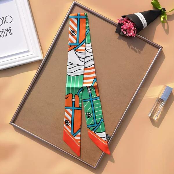 HORSE STRIPE PRINT SILKY SKINNY SCARF