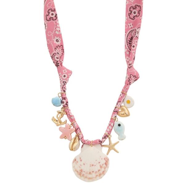 SEASHELL SEA LIFE CHARMS FABRIC NECKLACE