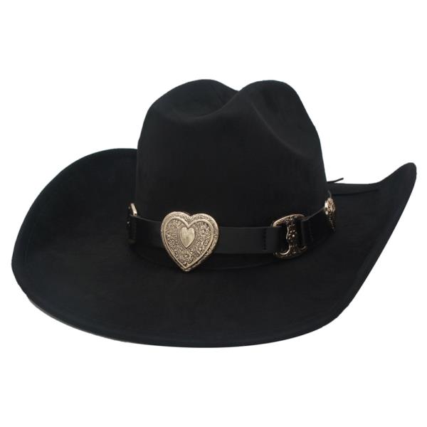 HEART CHARM LINKED BANDED MICROSUEDE COWBOY HAT