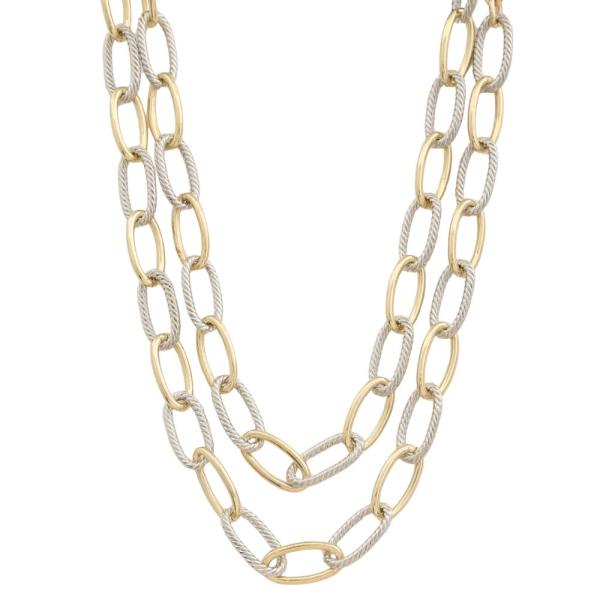 14K GOLD PLATED TWO TONE OVAL LINK METAL NECKLACE