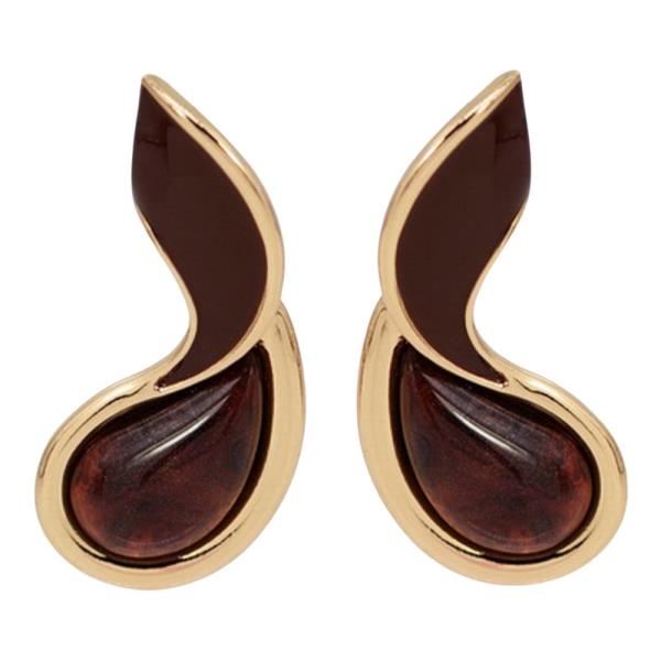 METAL ENAMEL COLOR TEARDROP STUD EARRING
