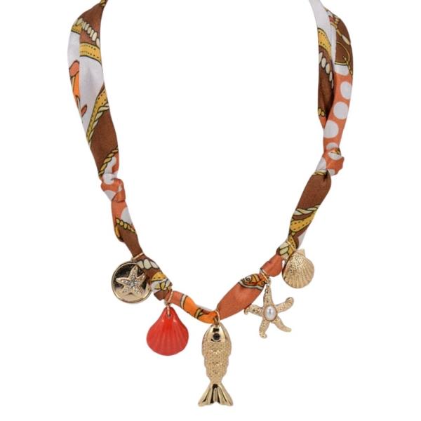FISH SHELL MIXED MULTI CHARMS FABRIC SCARF