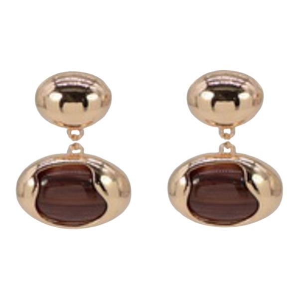 METAL DOUBLE OVAL CABOCHON DROP EARRING