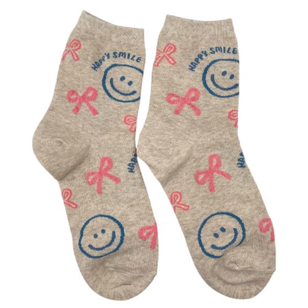SMILEY FACE BOW CREW SOCKS