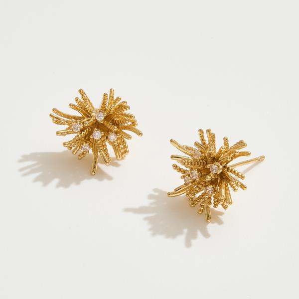 14K GOLD WHITE GOLD DIPPED CORAL INSPIRED CUBIC ZIRCONIA PAVED EARRING