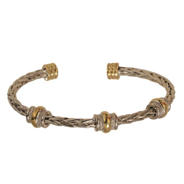 TWO TONE BRAIDED LINK CUFF BRACELET