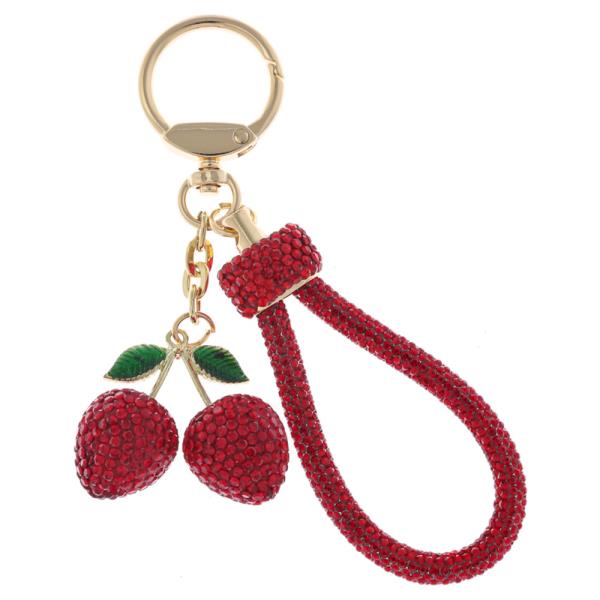 RHINESTONE DOUBLE CHERRY CHARM BAG CHARM KEYCHAIN