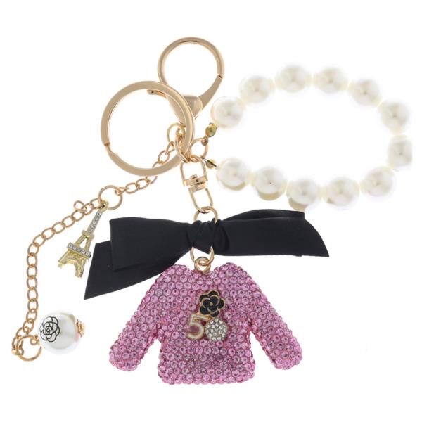 RHINESTONE RIBBON ACCENT SWEATER CHARM BAG CHARM KEYCHAIN
