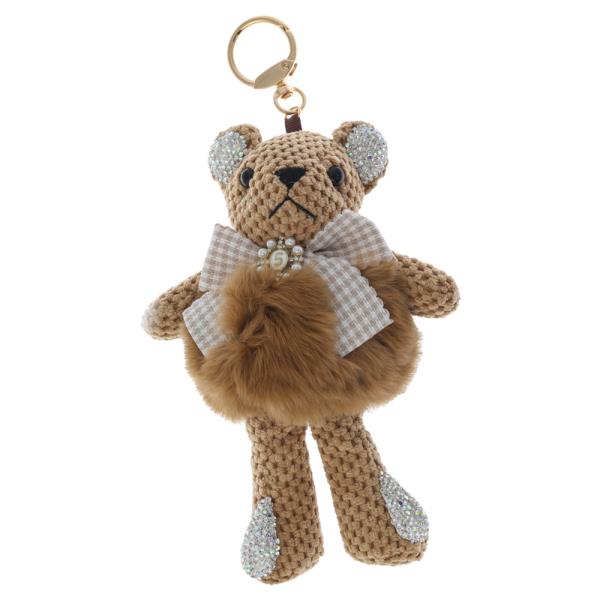 CHECKED RIBBON BEAR BAG CHARM KEYCHAIN