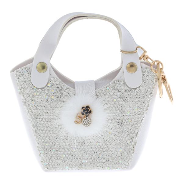 RHINESTONE FUR ACCENT TOTE BAG CHARM KEYCHAIN