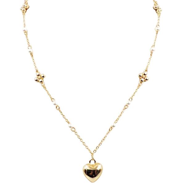 HEART CHARM PEARL BEAD NECKLACE