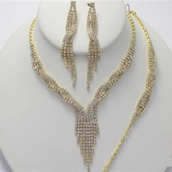 RHINESTONE FRINGE DROP NECKLACE EARRING BRACELET SET