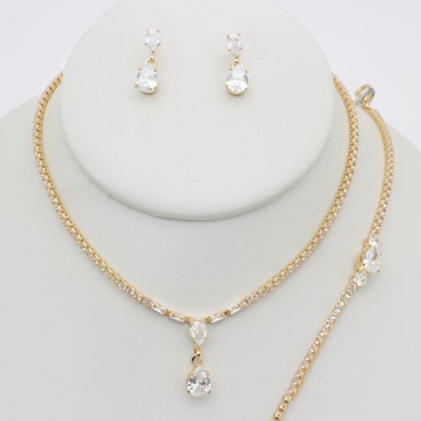 CZ STONE DROP PENDANT NECKLACE EARRINGS SET