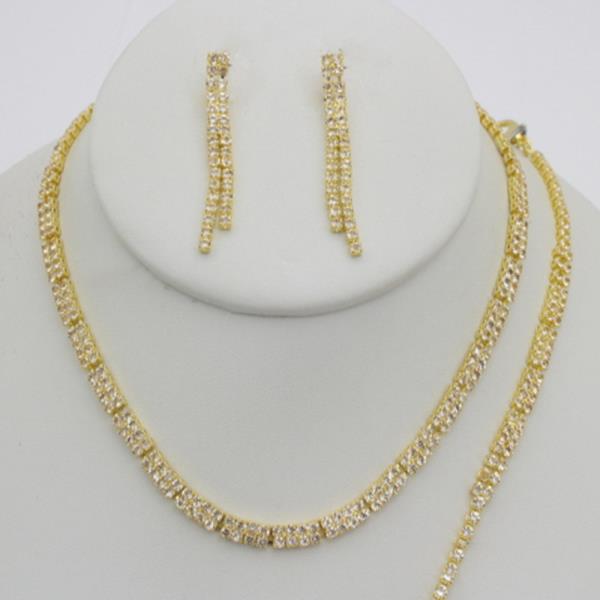 RHINESTONE DOUBLE ROW NECKLACE EARRINGS SET