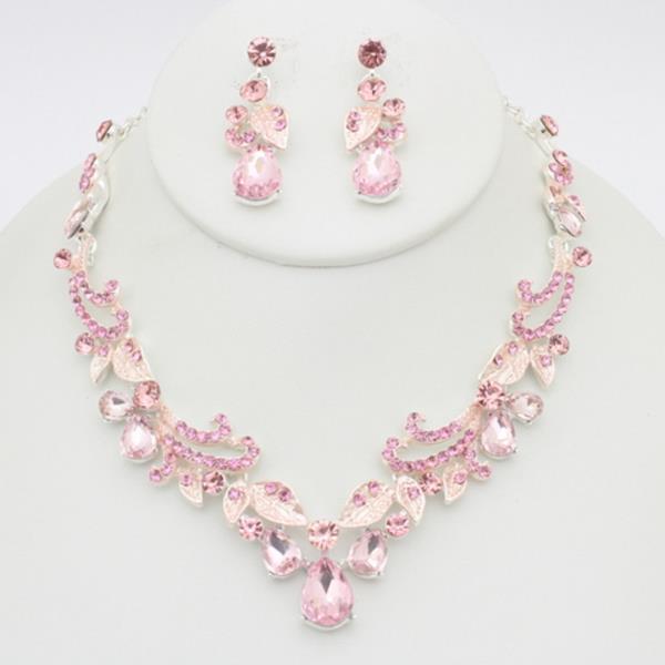 CRYSTAL FLORAL NECKLACE EARRING SET