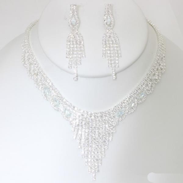 RHINESTONE FRINGE NECKLACE EARRING SET