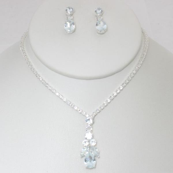 RHINESTONE DROP PENDANT NECKLACE EARRING SET