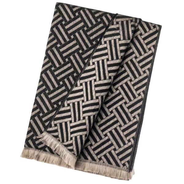 GEOMETRIC PATTERN FRINGE EDGE KNIT OBLONG SCARF